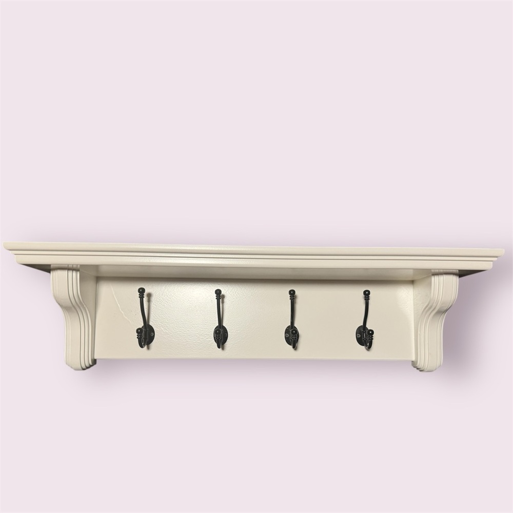 Elegant Cream Wall Shelf with Hooks